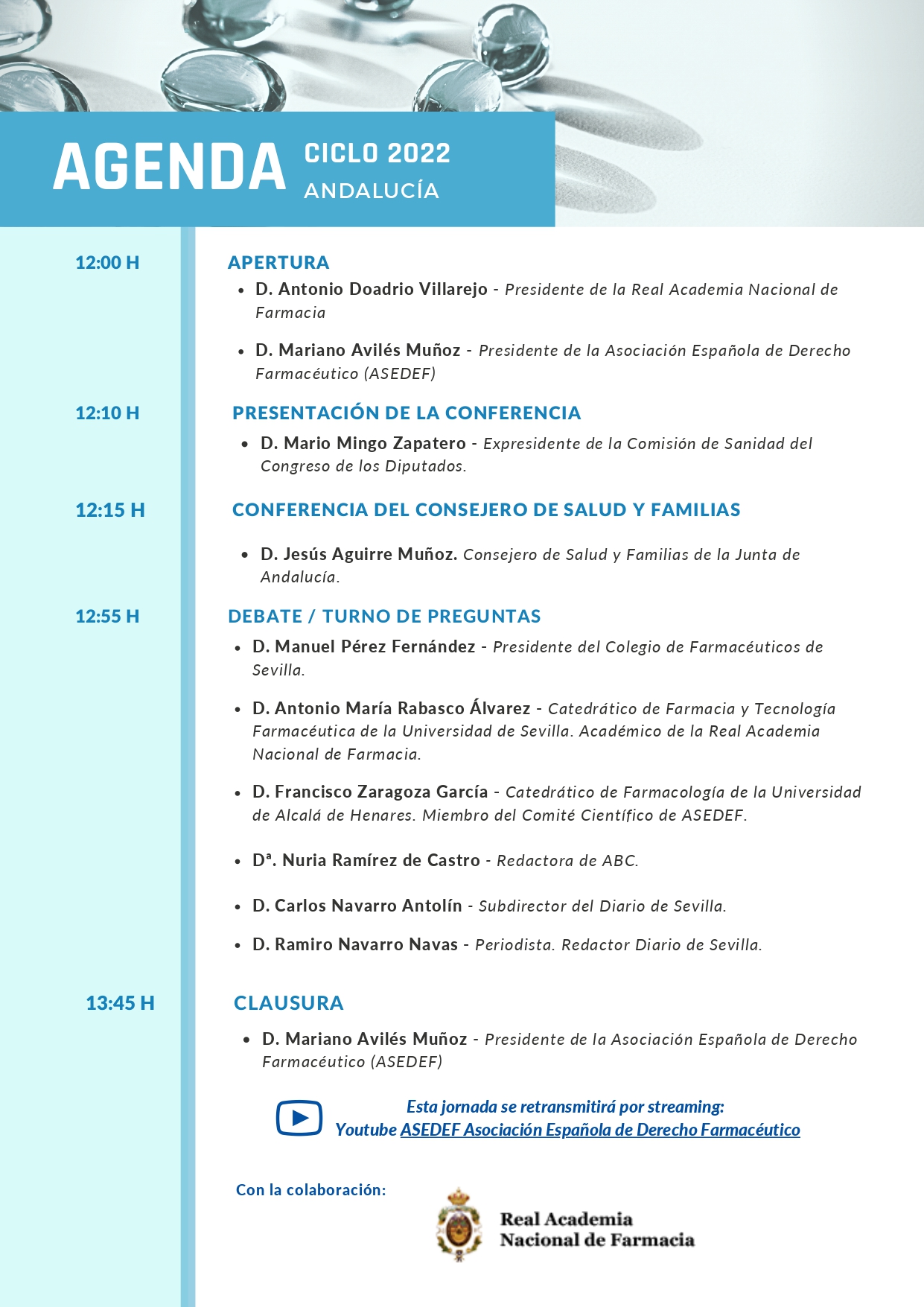 programa de la 3ª sesión del CICLO 22 Andalucía Política Farmacéutica Europea: Junta Andalucía