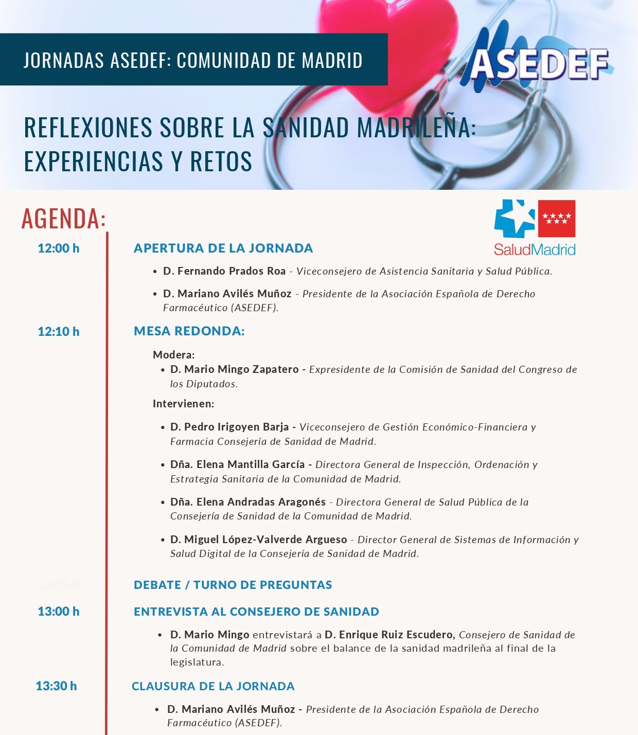 Programa Reflexiones sobre la Sanidad Madrileña: Experiencias y Retos. Jornada Asedef 9-5-2023